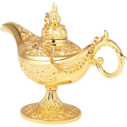 Vintage Style Craved Flower Magic Panto Arabian Light Genie Lamp Box Jewelry Organizer Props Home Decoration