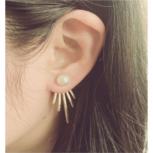 Unique White Pearl Front Alloy Back Stud Earrins For Women New Pearl Metal Post Earrings Fashion Jewelry Gold Rhodium Black