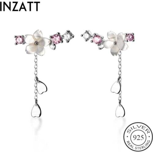 INZATT Real 925 Sterling Silver tassel Flower Zircon Stud Earring For Fashion Women Birthday part Cute Fine Jewelry Accessories