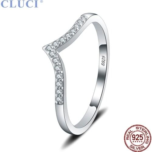 CLUCI Simple Style 925 Sterling Silver Wedding Ring For Women Mini Zirconia Fine Jewelry 6/7/8/9/10 Size Hot Sale DR1015SB