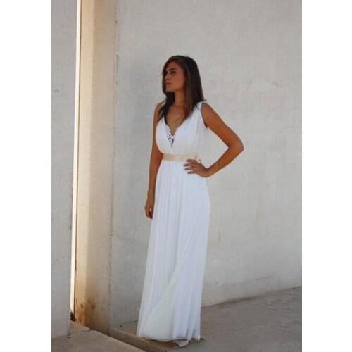 2020 Summer Beach A Line Wedding Dresses Deep V Neck Sash Chiffon Bohemian Bridal Gowns Custom Size