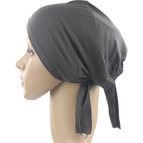 10Pcs (Colour Random) Muslim Women Girls Underscarf Hijab Bonnet Cap Headband Soft 100% Cotton with Belt Anti-Slip Wholesale