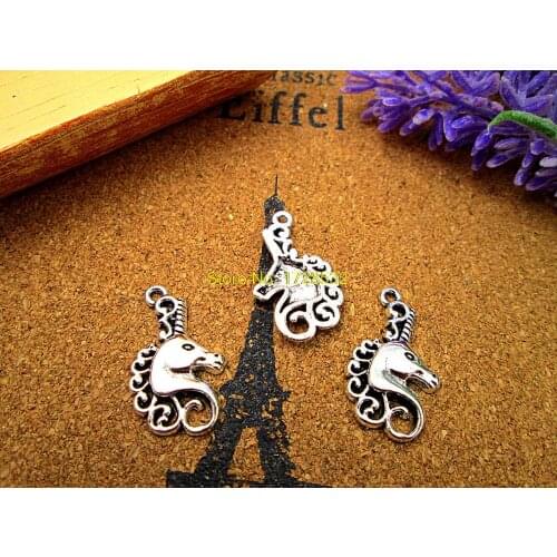100pcs- Unicorn Charms , Antique Tibetan silver Unicorn Charms pendants 15x23mm