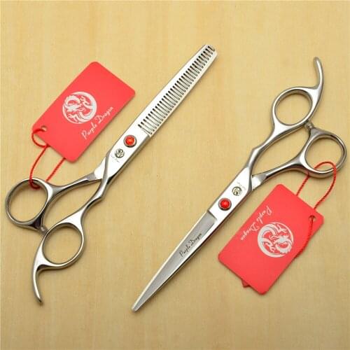 2Pcs 5.5''/6''/6.5'' Z1006 Purple Dragon Red Gem Cutting Scissors+Thinning Shears Hairdressing Scissors Human & Pets Hair Shears