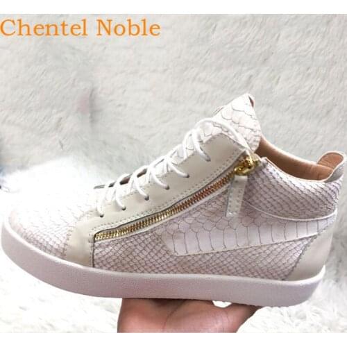 2020 Brand Chentel Noble Leather Snake Pattern Casual Shoes Party Shoes Men Flats Sneakers Zipper Lace-Up Unisex Big Size