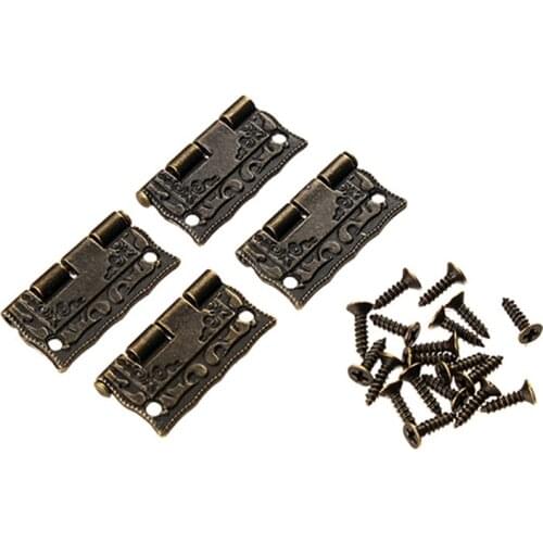 4Pcs 36*23mm Antique Bronze Hinges Cabinet Door Drawer Decoration Vintage Hinge For Jewelry Wooden Box Furniture Hardware