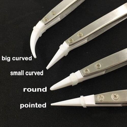 4 Types Choose Ceramic Tweezers Heat Resistant Stainless Steel Body Multifunction Tweezers Hand Tools Curved Straight Tweezer