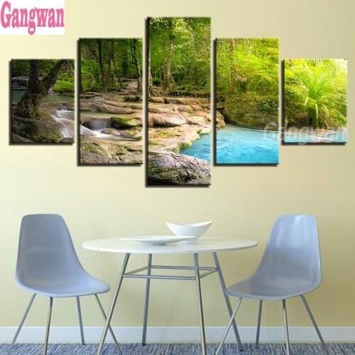 5 Panel Lake Tree Landscape DIY diamond embroidery full square round diamond painting cross stitch kit 5D mosaic stickers decor