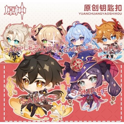 Anime HOT Game Keychain Genshin Impact Albedo Fischl Paimon Ganyu Mona Keqing Zhongli Tartaglia Bag Pendant Cute Keyring Toy