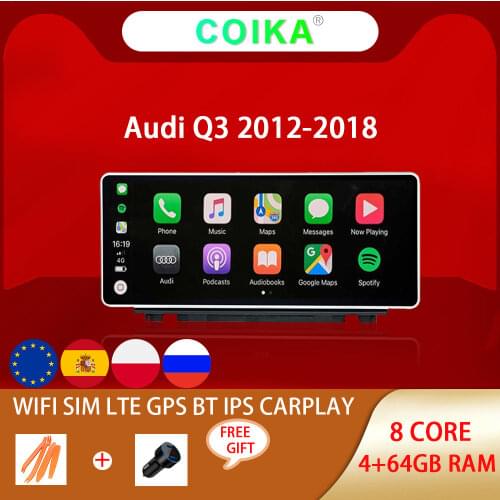 10.25" WIFI 4G Carplay Car Multimedia Radio For Audi Q3 2012-2018 With 4+64G RAM BT Google Android 10.0 System GPS Navi Player