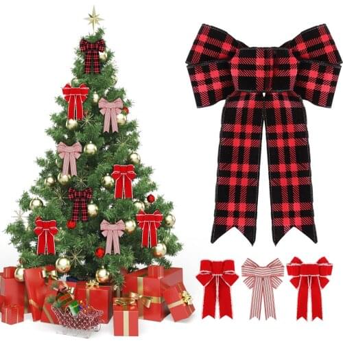 Christmas Tree Bows Red Cotton Linen Bowknot Ornaments Xmas Tree Wreath Window Holiday Indoor Outdoor Decoration New Year Decor