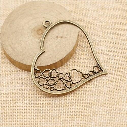 Free shipping 7pcs 70x68mm antique bronze Hollow peach heart charms diy retro jewelry fit Earring keychain hair card pendant