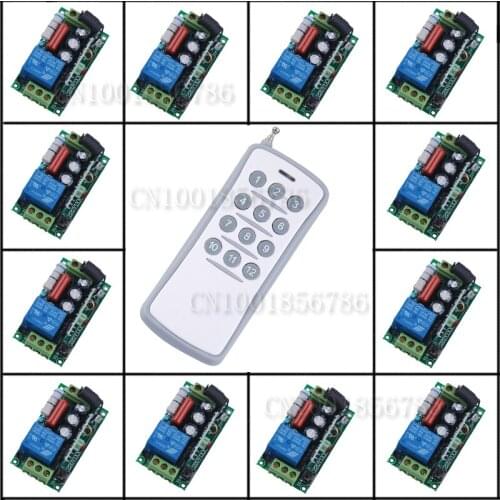 220V 1CH RF Wireless Remote Control Switch Light Lamp LED ON OFF 12Receivers Learning Code Output Adjusted