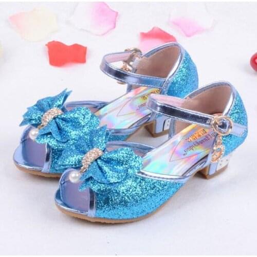 Brand Princess Girls Party Shoes Children Sandals Colorful Sequins High Heels Shoes Girls Sandals Summer Bow Kids Shoes