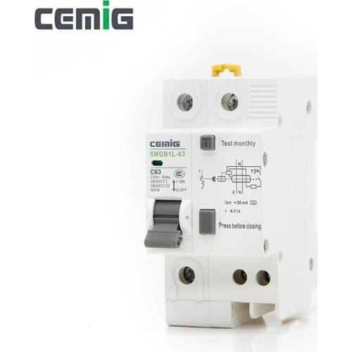 Cemig 1P+N RCBO Miniature Leakage Circuit Breaker MCB Phase Line+Neutral+Leakage Protection RCD SMGB1L-63 1P+N AC230V