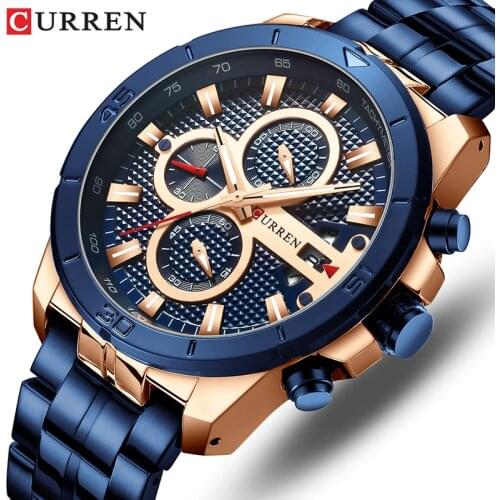 CURREN Watch Men Fashion Sports Watches Stainless Steel Waterproof Quartz Wristwatch Chronograph Mens Clock Relogio Masculino