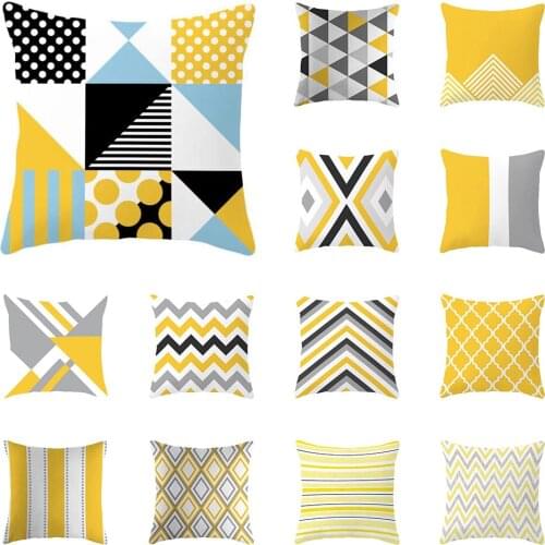 Yellow Geometric Pillow Case for Car Office Sofa Cushion Cover Striped Pillowcase Nordic Home Decor Throw Pillow Cover 45x45cm