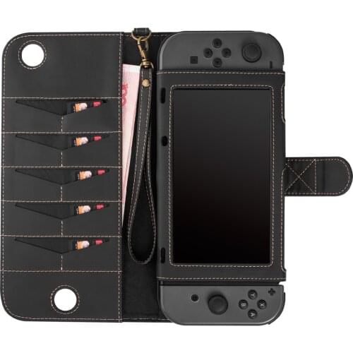 Hlyejun Light Switch Cover Switch Carrying Case Genuine Leather Portable Stand Pack for Nintendo Game Card Storage