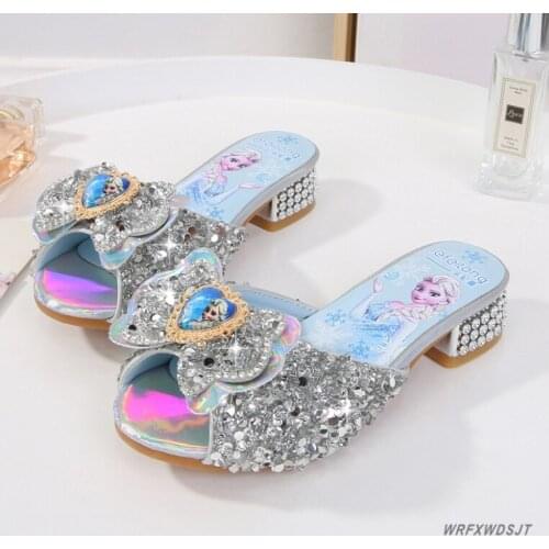 Disney Children Princess Shoes Girls Sandals Frozen Elsa Glitter Shiny Rhinestone Enfants Fille Party Dress Slipper