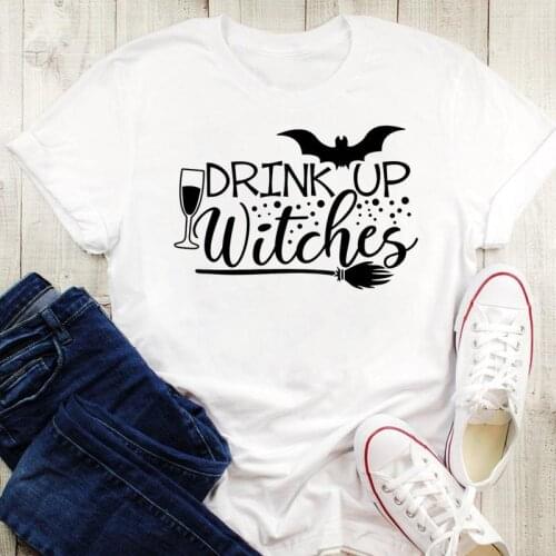 Cartoon Tops Tshirt Fall Autumn Tees Women Happy Witch New Style Trend Halloween Thanksgiving Graphic Print Female T-Shirt