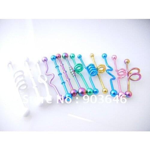 Lot 50pcs Free Shippment 14g Anodized Industrial Ear Barbells Body Jewelry Ear Piercing MIX Styles