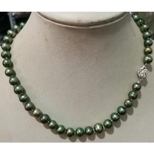 Beautiful!7-8mm Green freshwater Cultured Pearl Necklace 18'' 36"