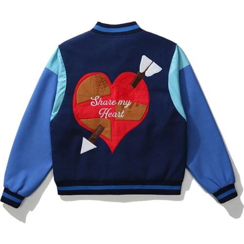 Harajuku Bomber Jackets Women Coat Mens Couple Baseball Jacket Autumn Love Embroidery Unisex Boyfriend Style Varsity Streetwear