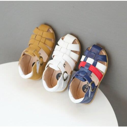 Summer Baby Boy Shoes Kids Beach Sandals For Boys Soft Leather Bottom Non-Slip Closed Toe Safty Shoes Children Shoes
