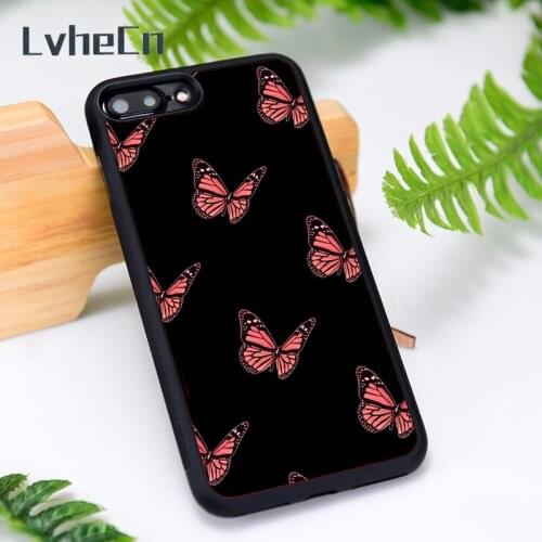 LvheCn Silicone Rubber Phone Case Cover for iPhone 6 6S 7 8 Plus X XS XR 11 12 Mini Pro Max pink aesthetic butterfly
