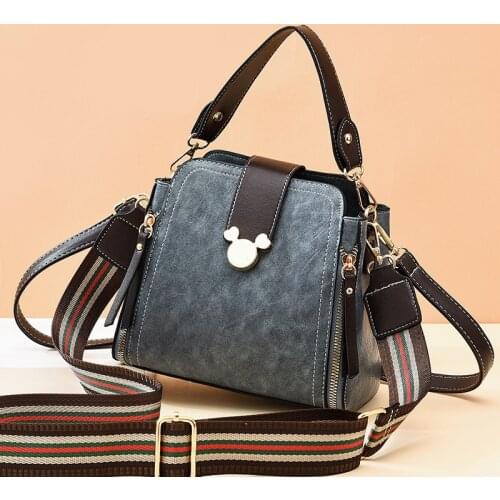 Disney Bag Girl 2021 Trendy Portable Messenger Female Bag Mickey Mouse Soft Leather Ladies Bag Retro Bucket Bag