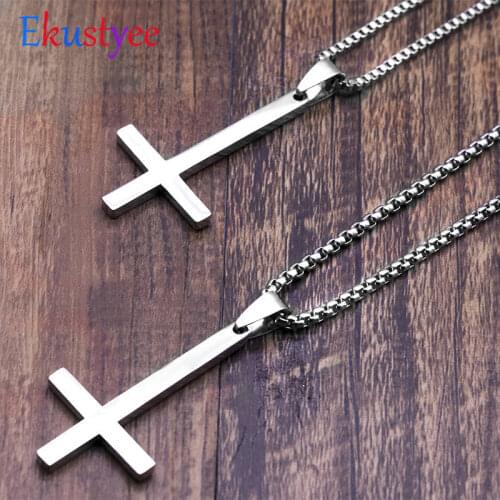316L Stainless Steel Upside Down Cross Inverted Cross of St Peter Necklace Pendant for Men Religious Male Jewelry