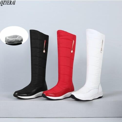 New winter warm women snow boots natural Genuine leather Knee high snow boots waterproof leisure Sports boots -30 degrees shoes