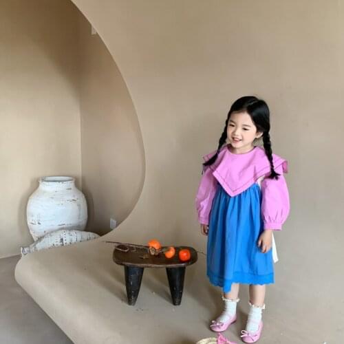 Autumn New Arrival Korean style girls clothing sets long sleeve big Lapel shirt with suspender skirt for cute sweet baby girls