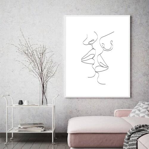 Pride Gift Lesbian Woman Kiss Line Abstract Prints Black White Minimalist Poster Wall Art Canvas Painting Bedroom Decor