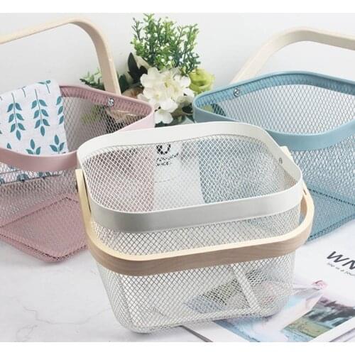 Portable Iron Wire Picnic Basket Vegetable Grocery Storage Organizer Food Snacks Fruit Holder