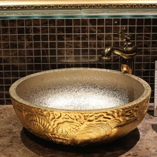 Europe Vintage Style Ceramic Art Basin Sinks Counter Top Wash Basin Bathroom Vessel Sinks vanities round bowl sink
