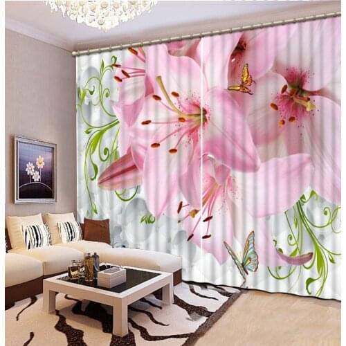 Pink curtains Luxury Blackout 3D Window Curtain For Living Room office Bedroom flower curtain
