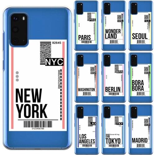 New York Fly Ticket Template Silicone Case For Samsung Galaxy S20 Ultra S8 S9 S10 S20 Plus S7 Edge S10E S10 Lite Phone TPU Cover