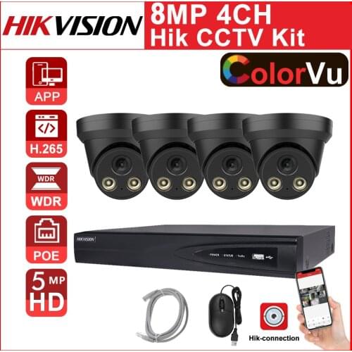 Hikvision 4CH POE CCTV KIT Dome 8MP 4K IP Camera NVR CCTV Security System Motion Detect IP Camera CCTV Video Surveillance APP