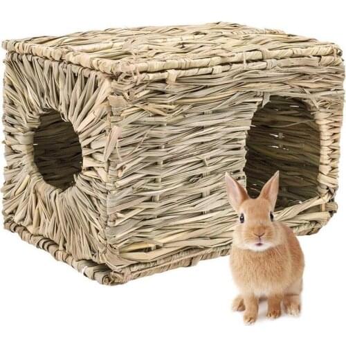 Foldable Woven Grass Pet Rabbit Hamster Guinea Pig Cage Nests House Chew Toy MJ72811