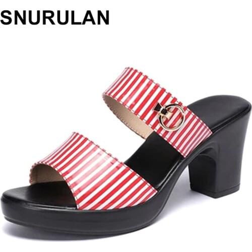 SNURULAN Womens Slippers Sandals 2020 Summer High Heels Patent Leather Women Shoes Woman Slippers Summer Sandals Fashion Shoes