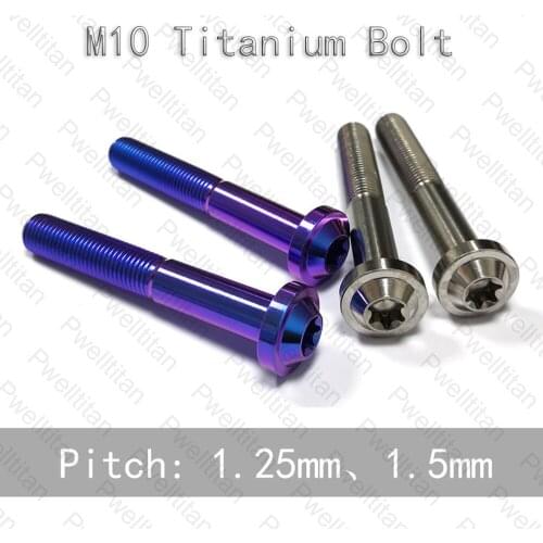 Titanium M10 x 50 55 60 65 70mm Torx Umbralle Head Bolts for Bicycle Motorcycle Modify Adjustment Screws 2 PCS 1.25 1.5 MM Pitch