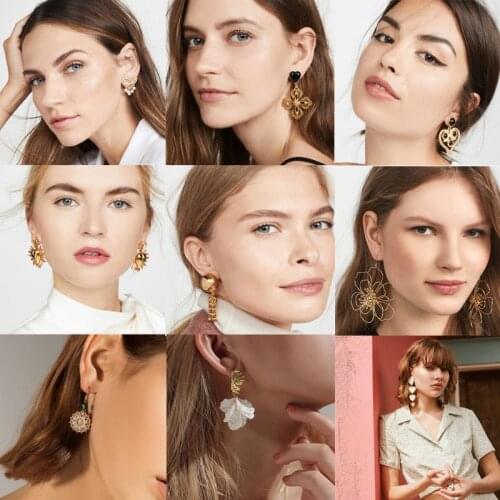 Tocona Charming Heart Drop Dangle Earrings for Women Gold Alloy Metal Pearl Big Flowers Shiny Crystal Stone Jewelry Pendientes