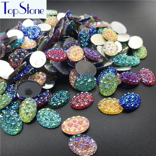 TopStone 100pcs 13x18mm Multi Colors AB Oval Shape Resin Cabochon Flat Back Acrylic Rhinestones for DIY Crafts