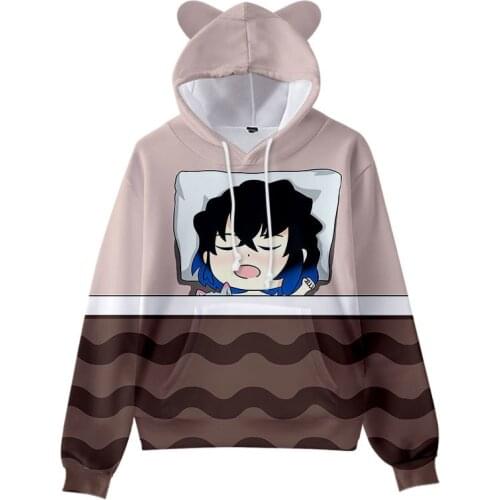 Hip Hop Hooded 3D Comic Demon Slayer Hoodie Boys Girls Tops Autumn Anime Kimetsu no Yaiba Kawaii Cat Ears Kids Hoodie Pullovers