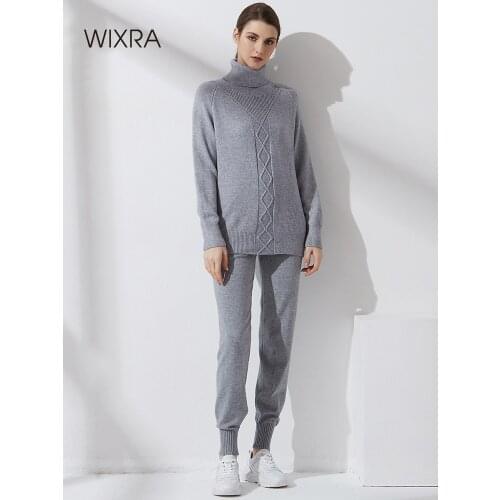 Wixra Women Solid Tracksuit Geometric Turtleneck Sweater + Harem Pants Autumn Winter 2021 Female 2 Piece Set