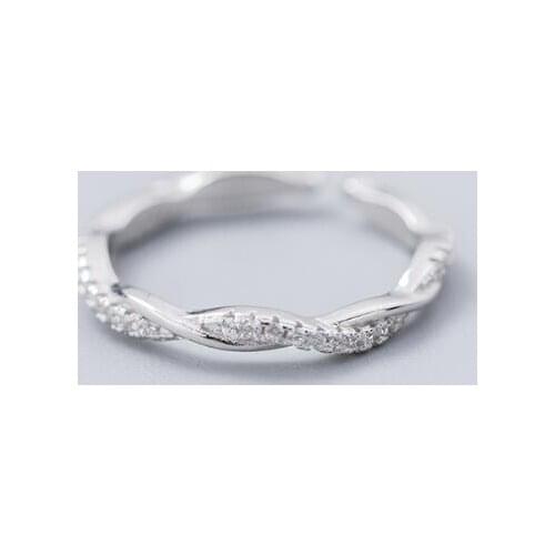 SO THIN 2MM 100% Authentic REAL.925 Sterling Silver Fine Jewelry White Zirconia AAA+ SET Twisted Roped Ring GTLJ1484