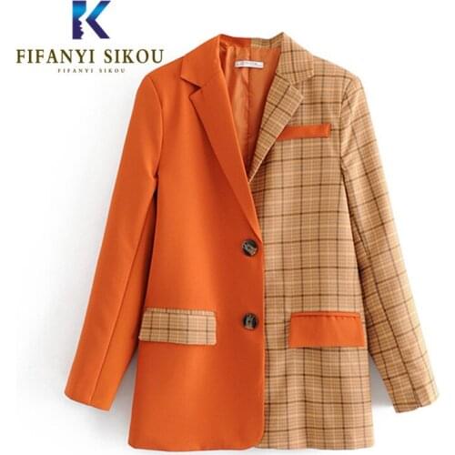 Autumn Plaid Blazer Women Fashion Patchwork Blazers Jacket Lady Loose Long sleeve Suit Jackets Spring Office Casual Blazer Coat