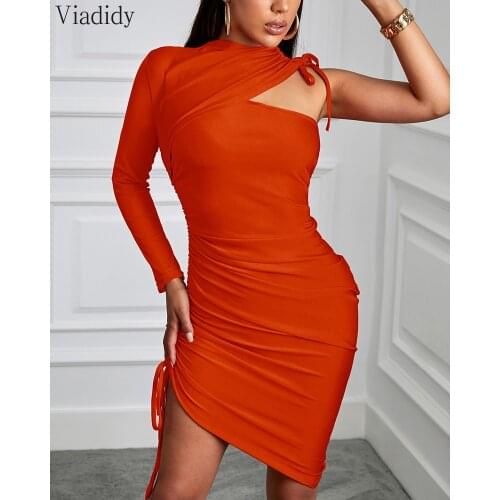 Women Sexy One Shoulder Drawstring Ruched Dress