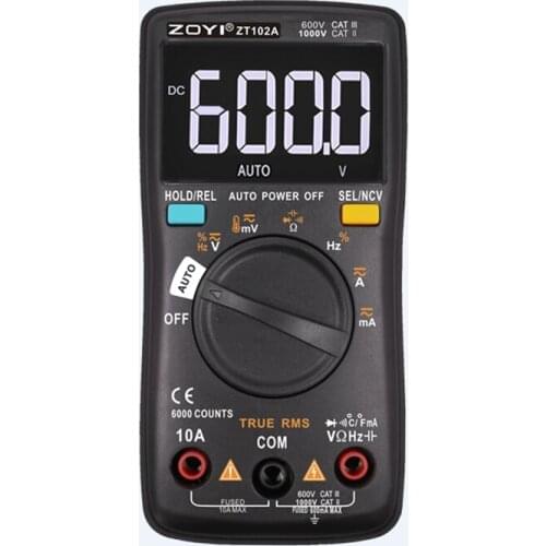 ZOYI ZT102A Auto Functional Multimeter 6000 Counts Backlight AC/DC Ammeter Voltmeter Ohm Frequency Diode Temperature Meter